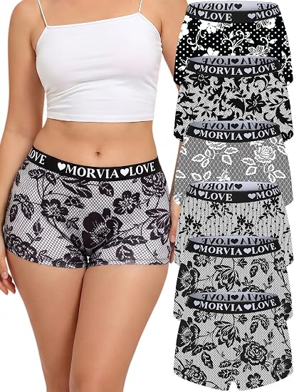Morvia Women's 6 Pack Boyshort Underwear Gothic Skull Rose Print Panties - skull swimsuit