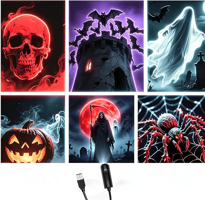 YOWOCAL Halloween Projector Light, USB LED Lamp with 6 Patterns, Flexible Gooseneck Night Light for Party Home Decor - skull lamp