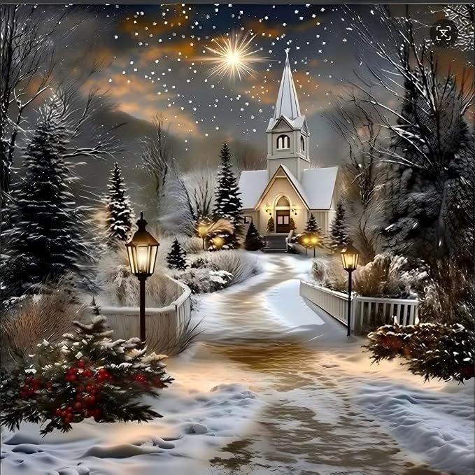 DIY Winter Church Christmas Diamond art for Adults Beginners, 14X14 Inch - skull painting