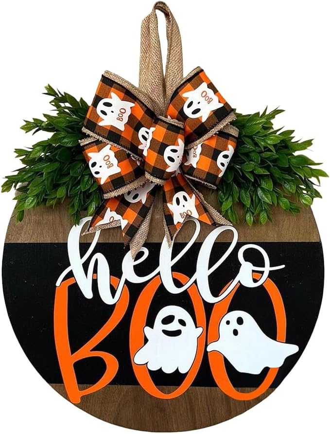 Cute Halloween Wreath, Ghost Wreath with Bow Decor
