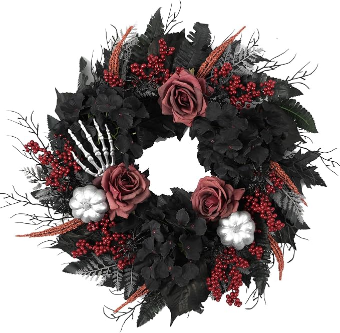 22 Inch Halloween Wreaths for Front Door Gothic Black Fall Wreath