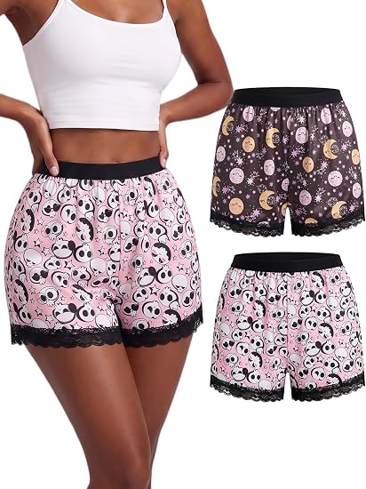 Morvia 2pcs Women's Pajama Sleep Shorts Pack Boy Shorts Underwear Bottoms - skull swimsuit