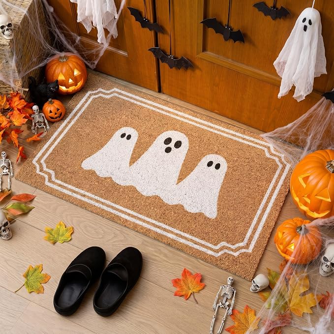Halloween Ghost Welcome Doormat 32"x20" Spooky Ghost Door Mat - skull door mat