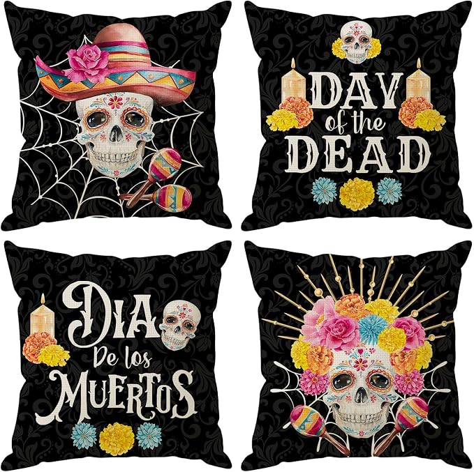 Sugar Skull Day of The Dead Throw Pillow Covers Home Decor 18x18In - skull candle