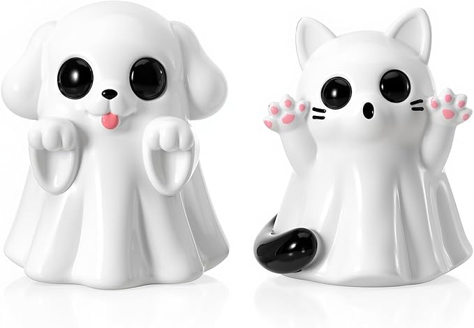 2Pcs Halloween Dog Cat Ghost Resin Figurines Statues Cute Spooky - skull figurine