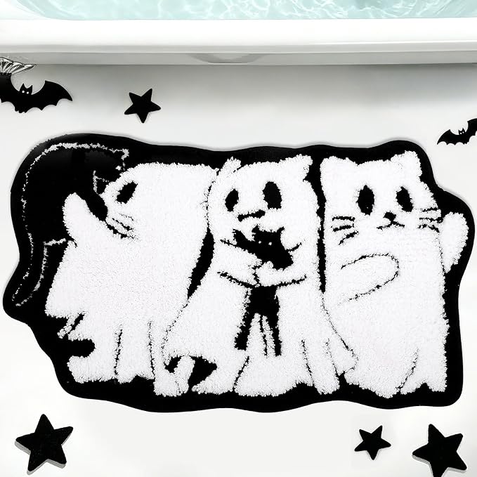 Percozzi Ghost Cat Halloween Bath Rug Bathroom Mat 31.5 x 17.7 Inch - skull toilet mat