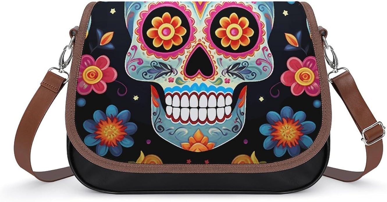 Sugar Skulls Shoulder Bag for Women Small Crossbody Bag PU Leather Underarm Handbag with Adjustable Strap Cute Hobo Purses for Daily Commute Travel - sugar skull handbags for sale
