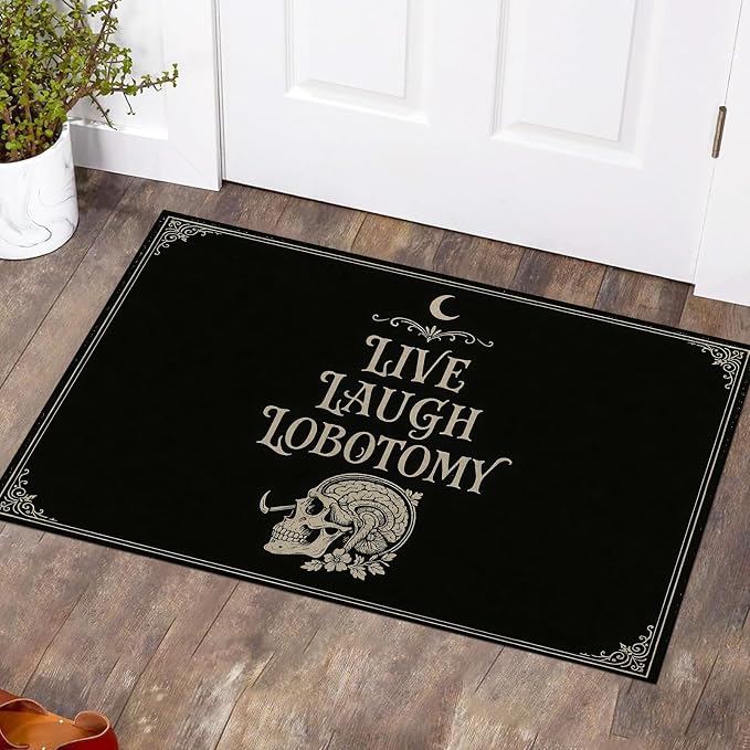Goth Skull Indoor Door Mat 17×29.5 Inch,Dark Skeleton Doormat for Kitchen Bathroom,Gothic Decorative Gifts for Creative Lovers,Washable Nonwoven Rug,Non Slip Dot Plastic Backing