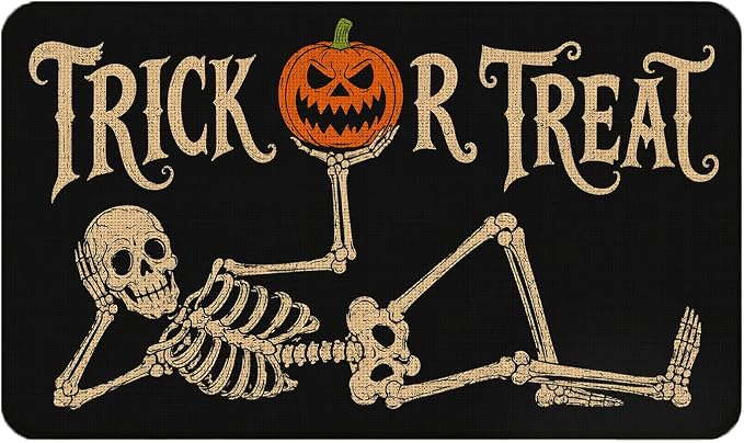 Halloween Skeleton Doormat Outdoor Indoor Entrance 17x30in - skull door mat