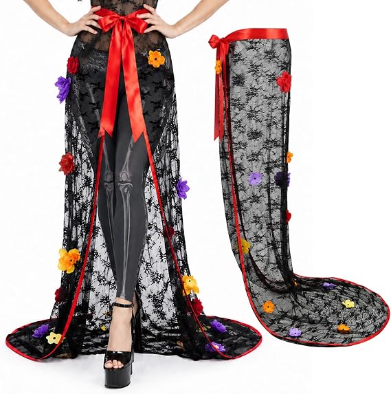 Day of The Dead Costume Women Halloween Mexican Flower Skirt - sugar skull makeup