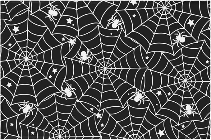 Halloween Area Rug 2x3 Black Spider Web Washable Door Mat Rugs Non Slip Mats Low Pile Soft Entryway Floor Decorations Doormat for Entrance Kitchen Bathroom - skull toilet mat