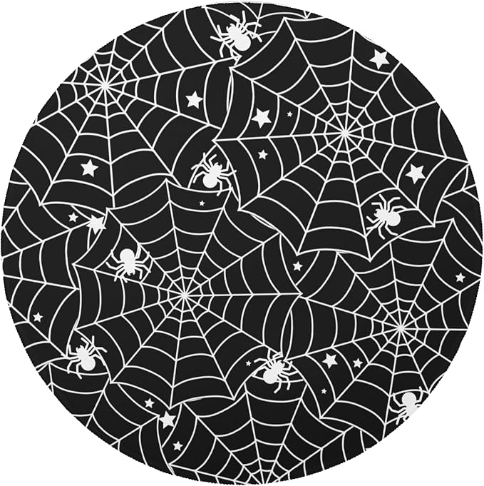 Halloween Black Spider Web Round Rug 4ft Washable Non Slip Circle Area Rugs Low Pile Soft Holiday Circular Carpet for Home Living Room Bedroom Entryway Decorations