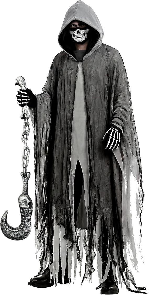 Grim Reaper Costume Set Unisex Halloween Hooded Cape Cosplay Ghost Cloak - sugar skull costume