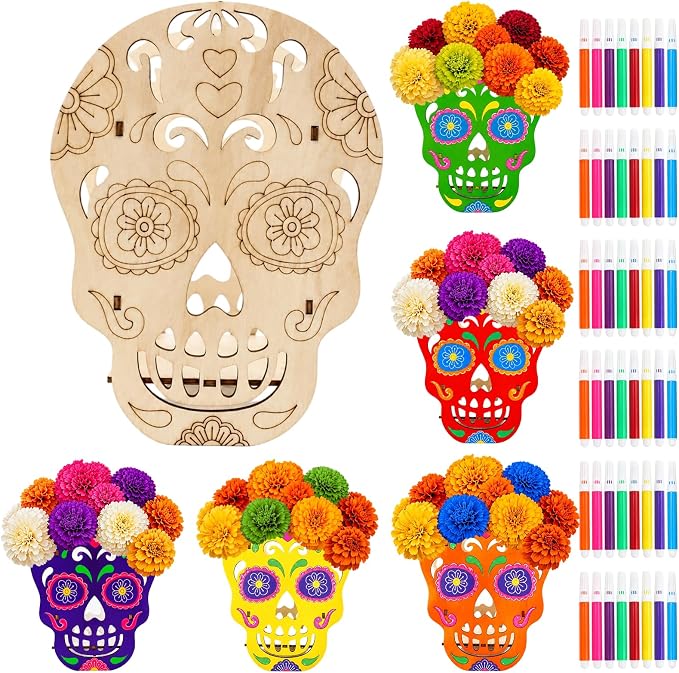 6 Set Sugar Skulls to Paint Day of the Dead Table Decorations - skull candle