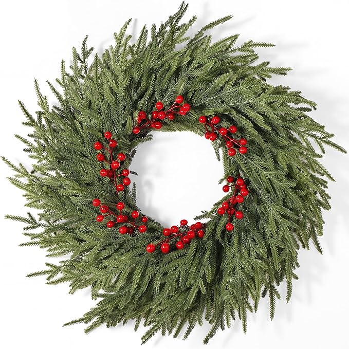 26" Christmas Cedar Wreath - Large Artificial Evergreen Pine Norfolk Wreath - skull wreath