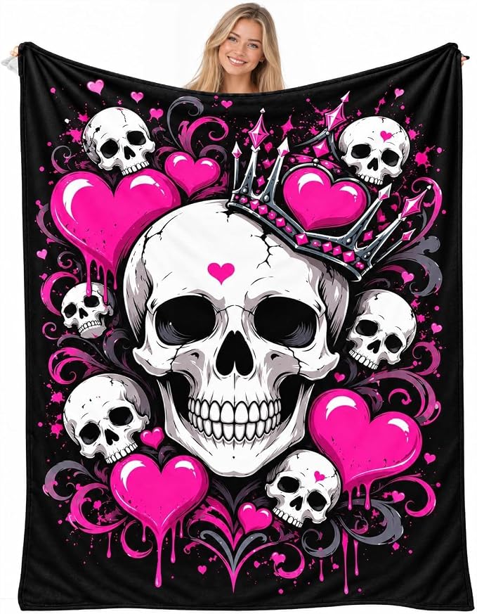 Skull Blanket Skull Gifts for Men Women Kids Soft Cozy Throw Blanket for Skulls Lovers Warm Fuzzy Blankets for Couch Bed Living Room Home Decor 50"x40" - skull blanket