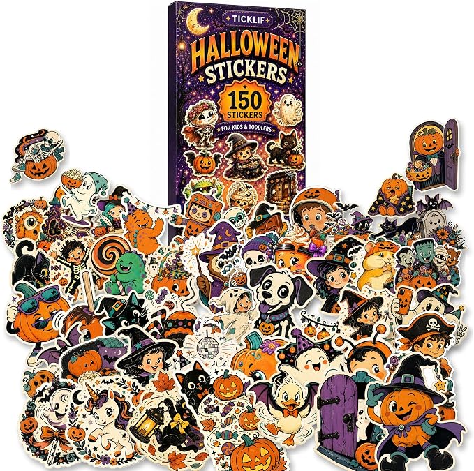 Halloween Stickers for Kids & Toddlers, 150 Cute Sticker Pack, 10 Themes - skull sticker