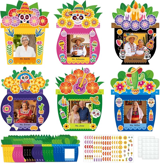 24 PCS Day Of The Dead DIY Picture Frame Crafts, Pot Style - skull sticker