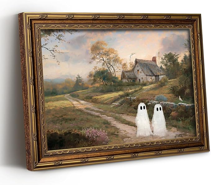 Vintage Gold Framed Halloween Wall Art, Ghost Pictures Wall Decor 16"x24" - skull wall art