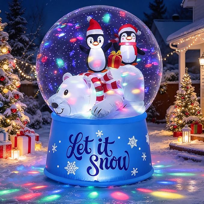 Juegoal Christmas Inflatables Outdoor Decorations, 6FT Inflatable Blue Xmas Snow Globe with Built-in Rotating Lights, Lighted Blow Up Polar Bear & Penguin in Globe for Holiday Winter Yard Garden Lawn - skull inflatable
