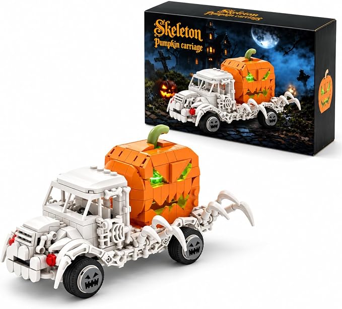 Halloween Pumpkin Skull Carriage Building Set, 328 Pieces