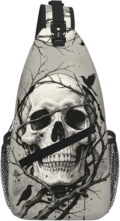 Gothic Crows Skull Raven Chest Bag Shoulder Bag Daypack Fanny Pack Cross Body Bag For Women Men Hiking Travel For Women Men - skull backpack