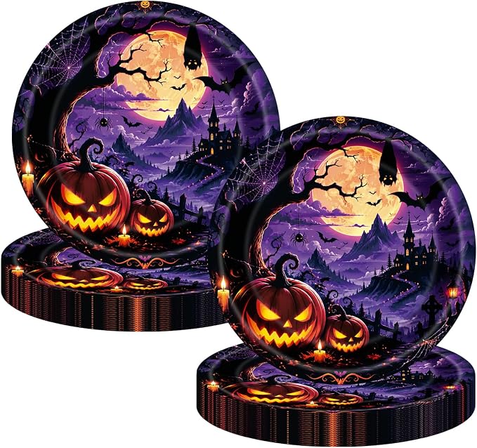 Halloween Paper Plates, 48 Pack 7 Inch Spooky Disposable Party Plates - skull plate