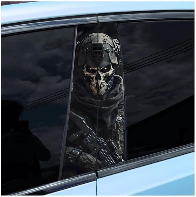 Body Parts 2pcs Car B-Pillar Decals Fantasy Military Skull Soldier Tape Vinyl Car Center Pillar Waterproof Sticker - skull sticker