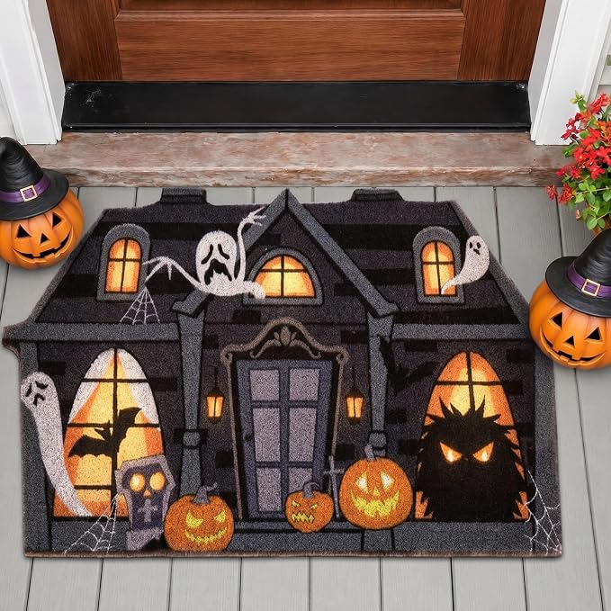 Halloween Haunted House Doormat Artificial Coir Non-Slip Rugs 28 x 16 Inch - skull door mat