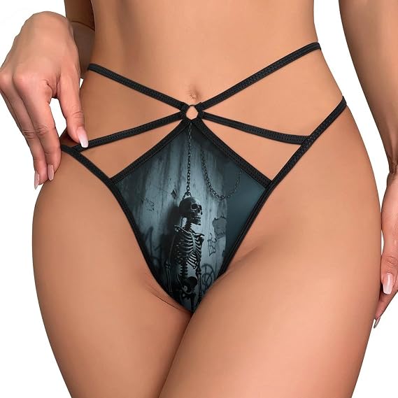 MUSM G-String Thongs for Women Sexy Panties Breathable Stretch T-Back Tangas Horror Skull Underwear No Show - skull swimsuit