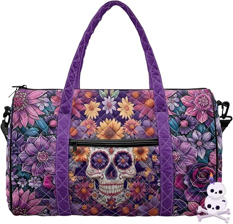 Gothic Quilted Duffel Bag, Sugar Skull Personalized Duffel Bag - sugar skull handbags for sale