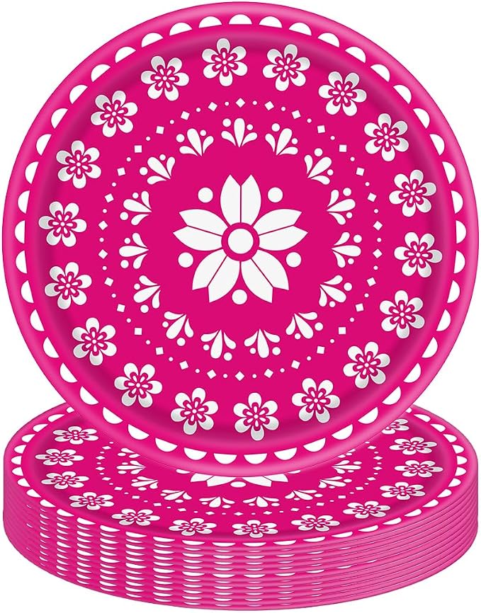50Pcs Mexican Fiesta Party Plates, Disposable Day of The Dead Party Supplies for Mexican Fiesta Party Themed Tableware Set Paper Plates 9" Disposable for 50 Guests - skull plate