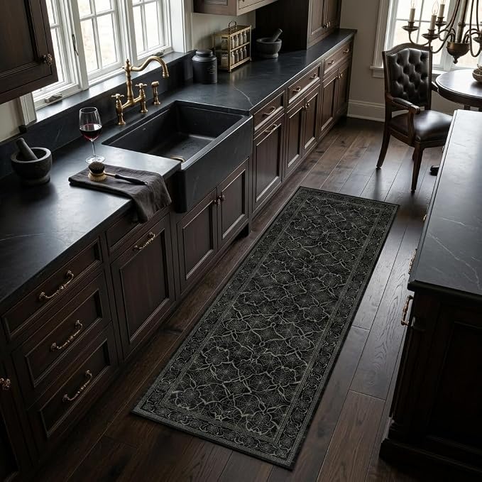2x6 Gothic Black Spider Web Low Pile Runner Rug for Hallway Kitchen - skull carpet