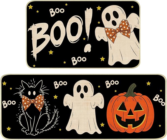 Halloween Kitchen Floor, Ghost Kitchen Rugs Mats Set of 2 - skull floor mat