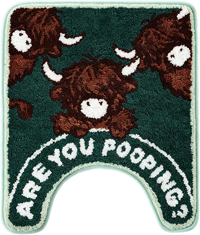 Are You Pooping Highland Cow Toilet Rug U Shaped Washable 20x24 Inch - skull toilet rug