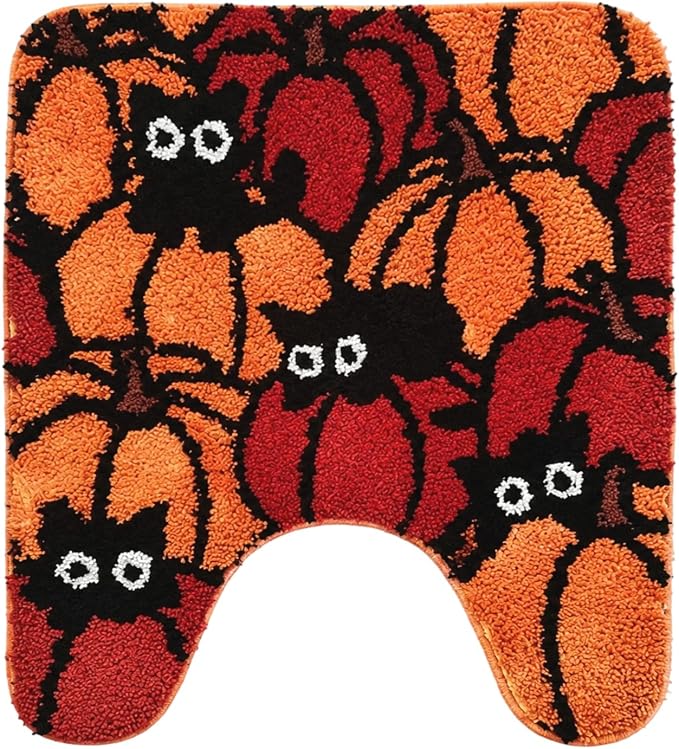 Fall Contour Bath Toilet Rug, Pumpkin Toilet Mat Bathroom Rug, Cat Toilet Mat U Shape Polyester, Non-Slip Backing, Machine Washable, 1 Piece House Warming Gifts for Home Living Room - skull toilet mat