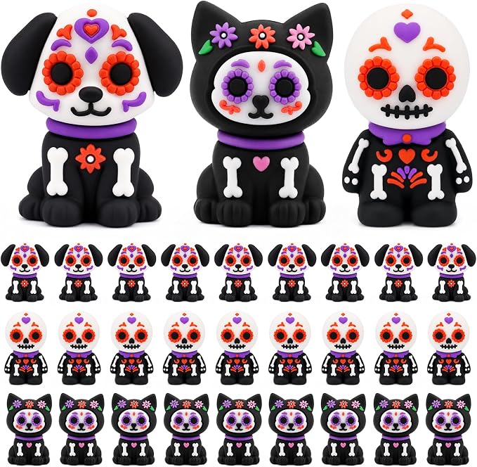30 Pcs Halloween Day of The Dead Mini Figurines - skull figurine