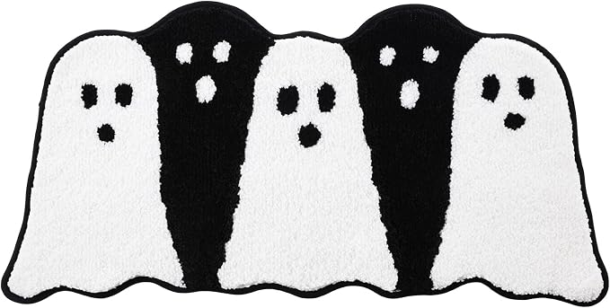 Cute Ghost Halloween Bathroom Rug 18x36 Inch, Cool Halloween Bathroom Decor - skull toilet mat