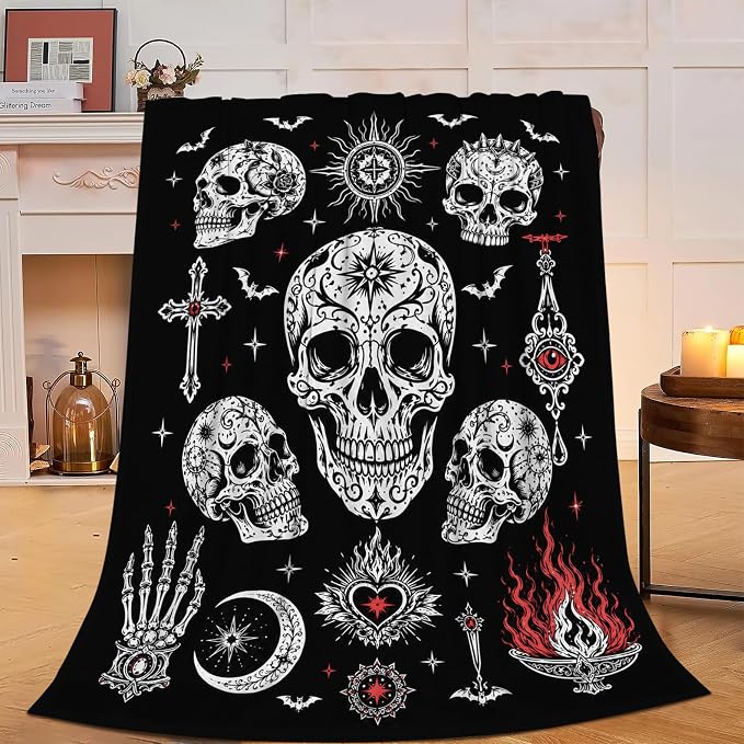 Gothic Skull Throw Blanket Soft Cozy for Women Girls Kids Adults 40"X50" - skull blanket