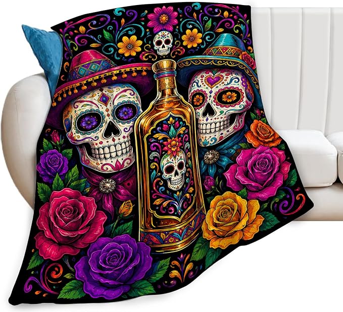 Halloween Blanket, Mexican Throw Blanket, Sugar Skull Gifts, 40"X50" - skull bedding