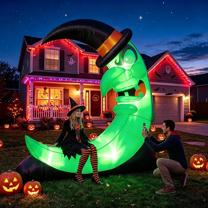 8.9 FT Giant Halloween Inflatables Witch Moon Outdoor Decorations - skull inflatable