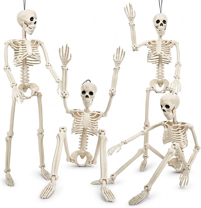 Halloween Skeleton Decoration, 4 Pack 36″ Life Size Posable Human Skeleton