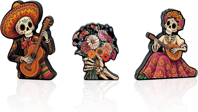Smile Dia de los Muertos Wooden Block Decor - skull plate