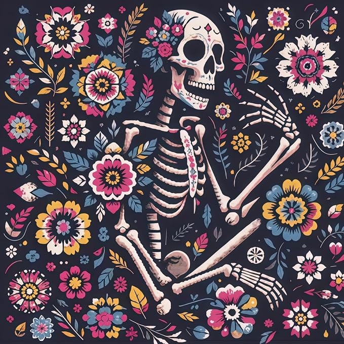 5D Flower Diamond Painting Kits for Adults, Floral Skull Diamond Art Kits - skull painting