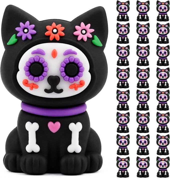 25 Pcs Halloween Day of The Dead Mini Skeleton Cat Figurines - skull figurine