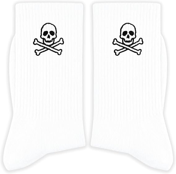Skull Halloween Socks, Skull and Crossbones Embroidered Crew Socks, Funny Spooky Halloween Gifts for Women Men (183) - sugar skull costume