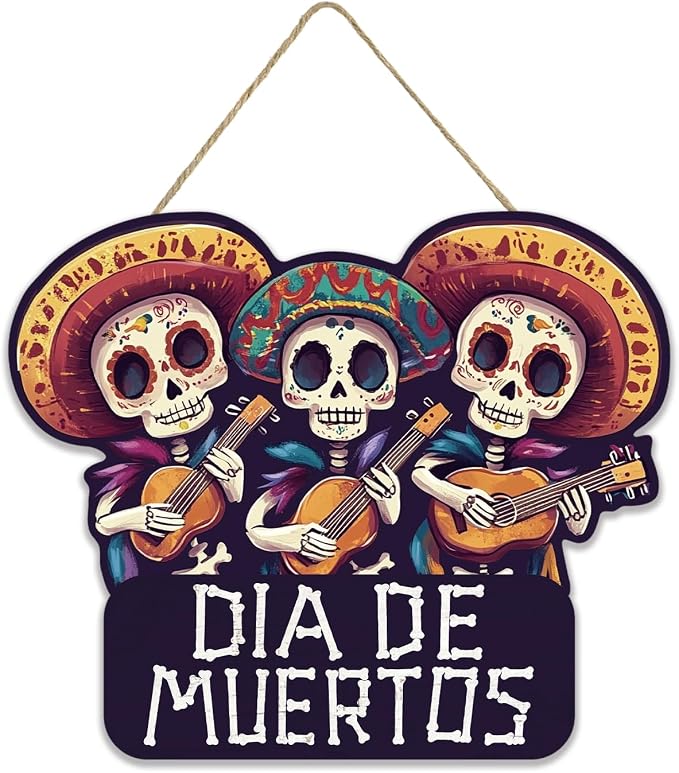 Smile Dia de los Muertos Wooden Door Hanger Day of the Dead Decor - skull wreath