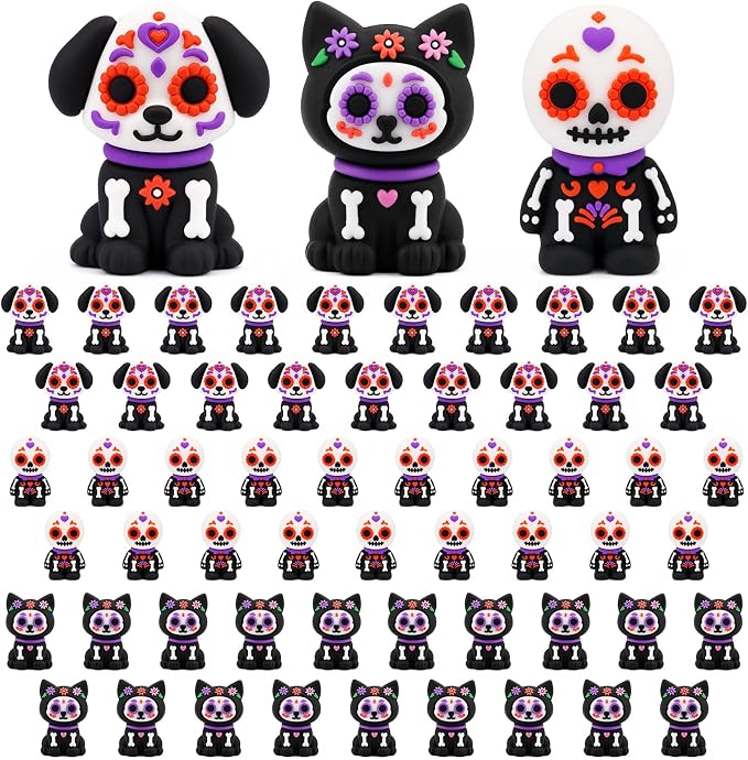 60 Pcs Day of The Dead Mini Animals Figures - skull figurine