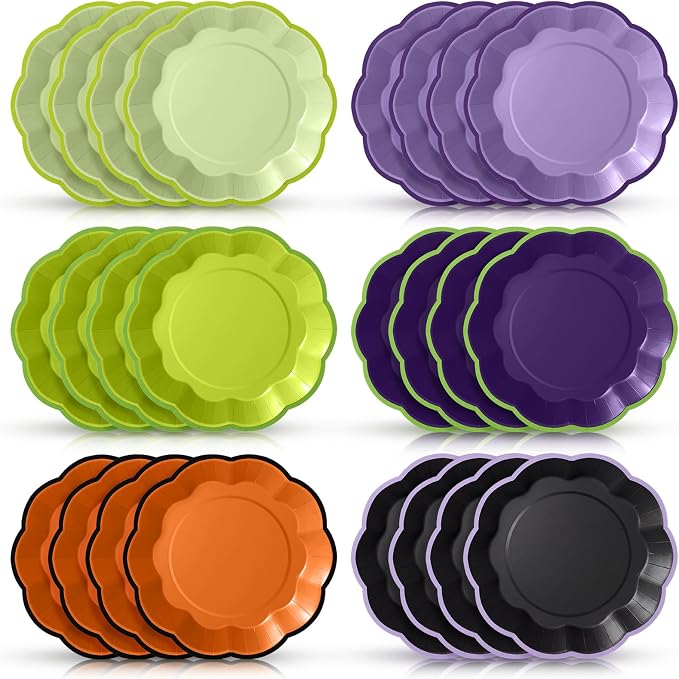 72 Pcs Halloween Paper Plates 9 Inch Scalloped Party Supplies - skull plate