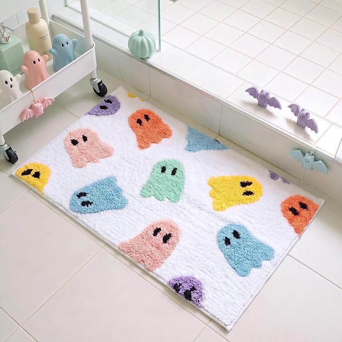 Pastel Ghost Bath Mat, 20x32 Inch Halloween Bathroom Rug Decor - skull toilet mat